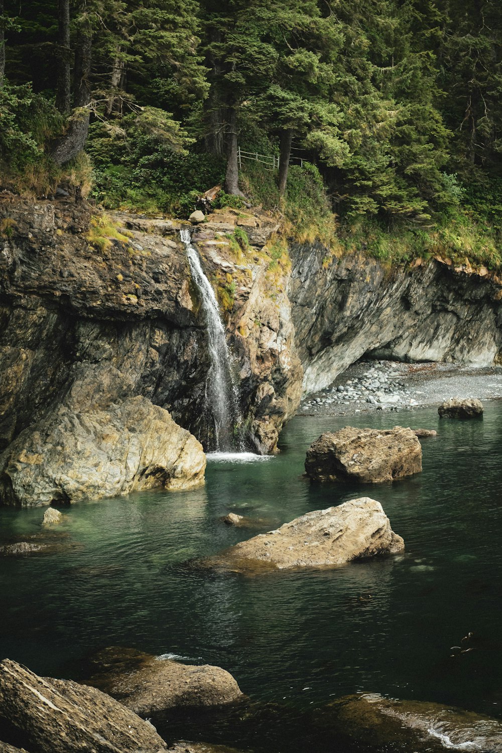 waterfalls in the middle of the forest