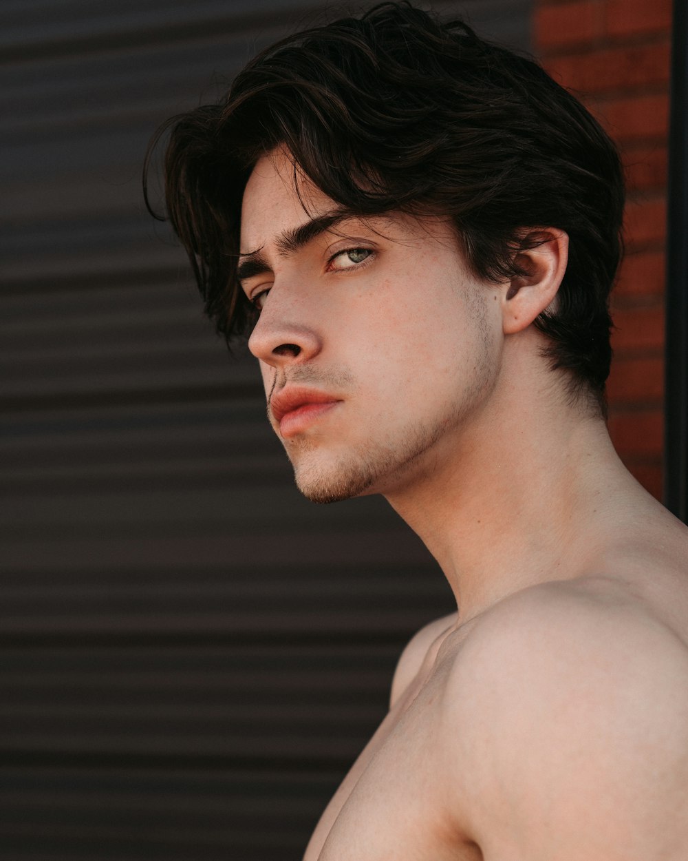 topless man with black hair