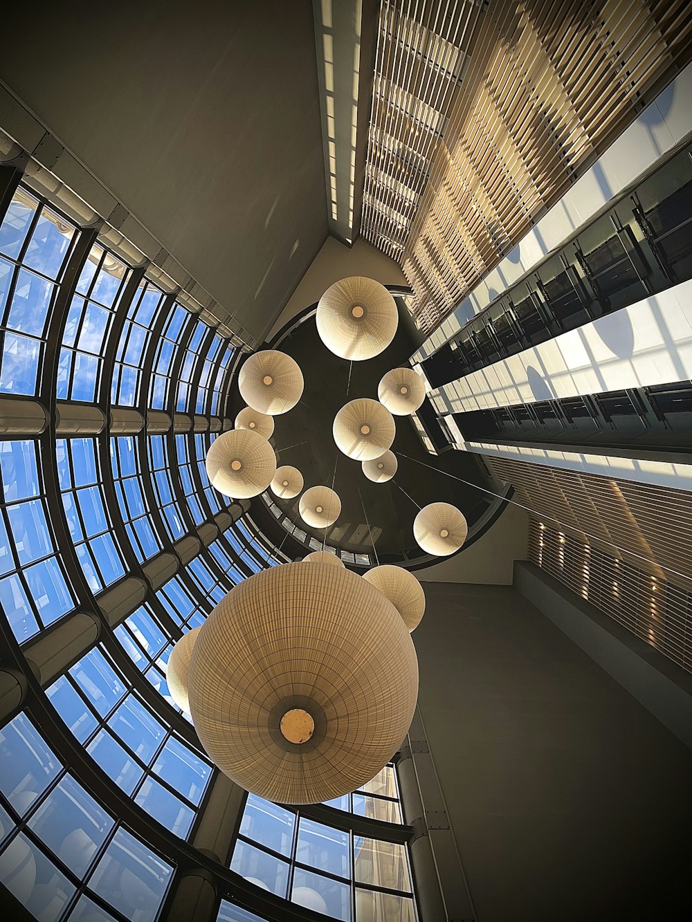 white round ceiling lamp turned on in a room