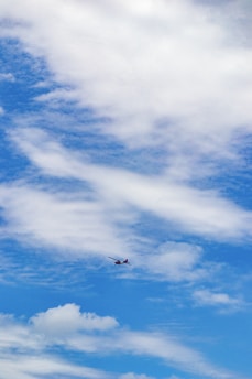 Single pilot navigating a small aircraft with a serene sky backdrop.