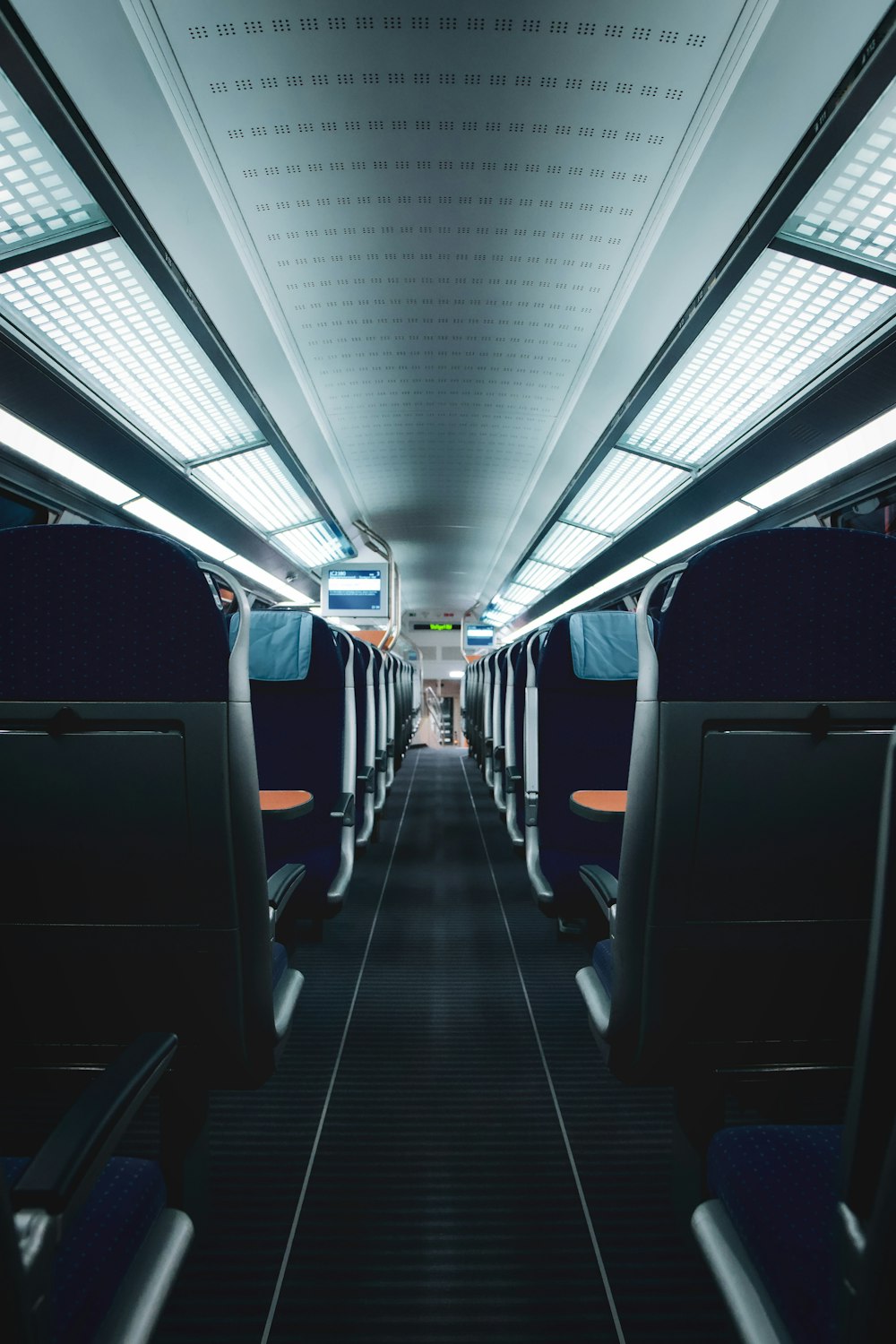 black and white train interior