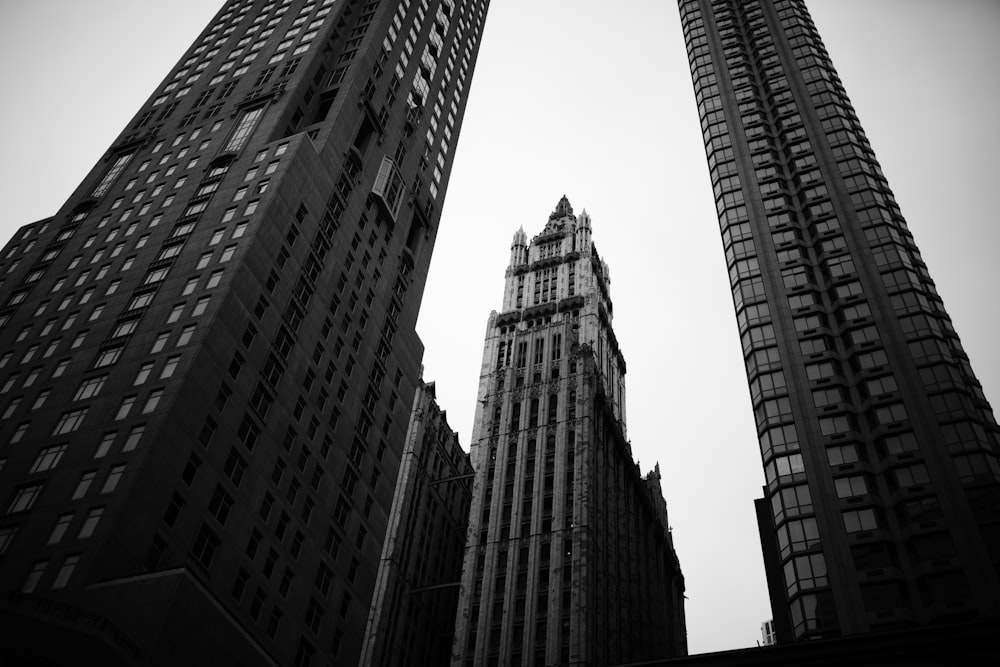 grayscale photo of high rise buildings