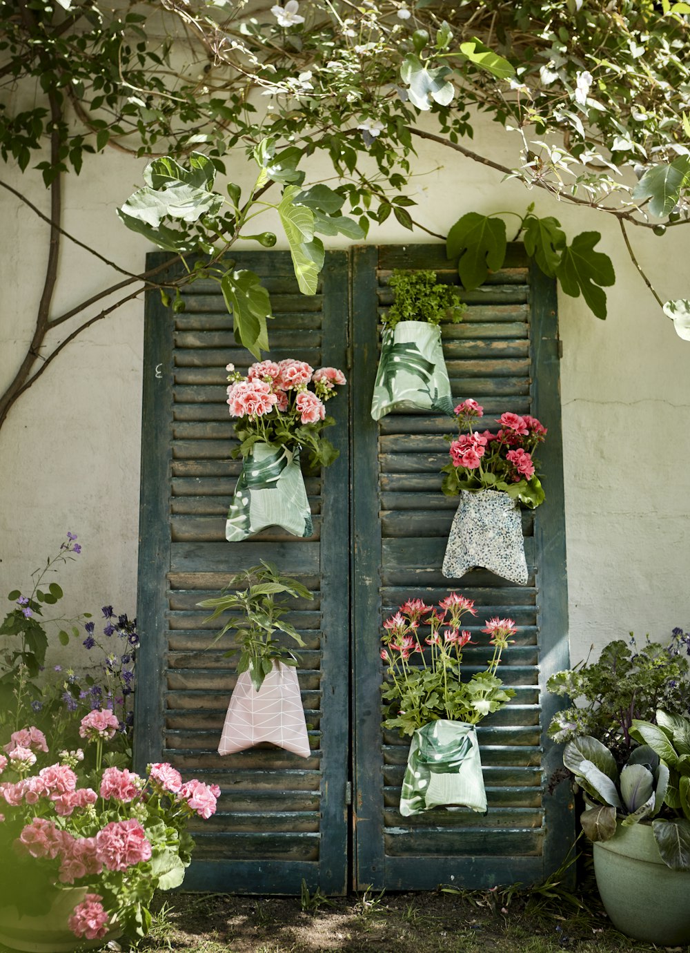 flores rosadas en una ventana de madera negra