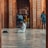 Calm man in traditional clothing praying with Masjid Nabawi in the background.