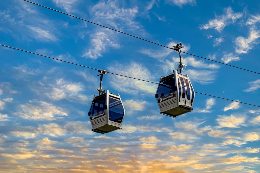 blue and black cable cars under blue sky during daytime