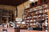 brown wooden shelf with assorted items