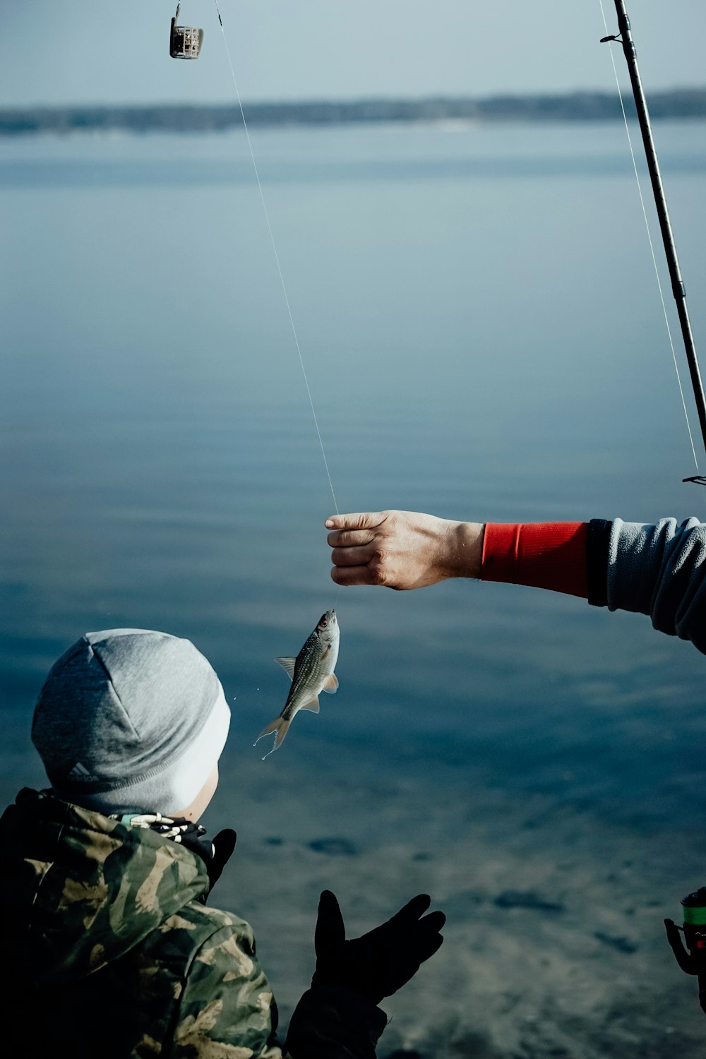 person holding fish during daytime