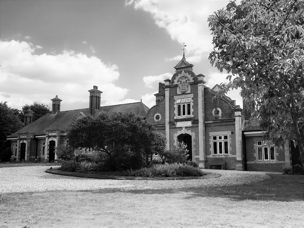 grayscale photo of concrete building