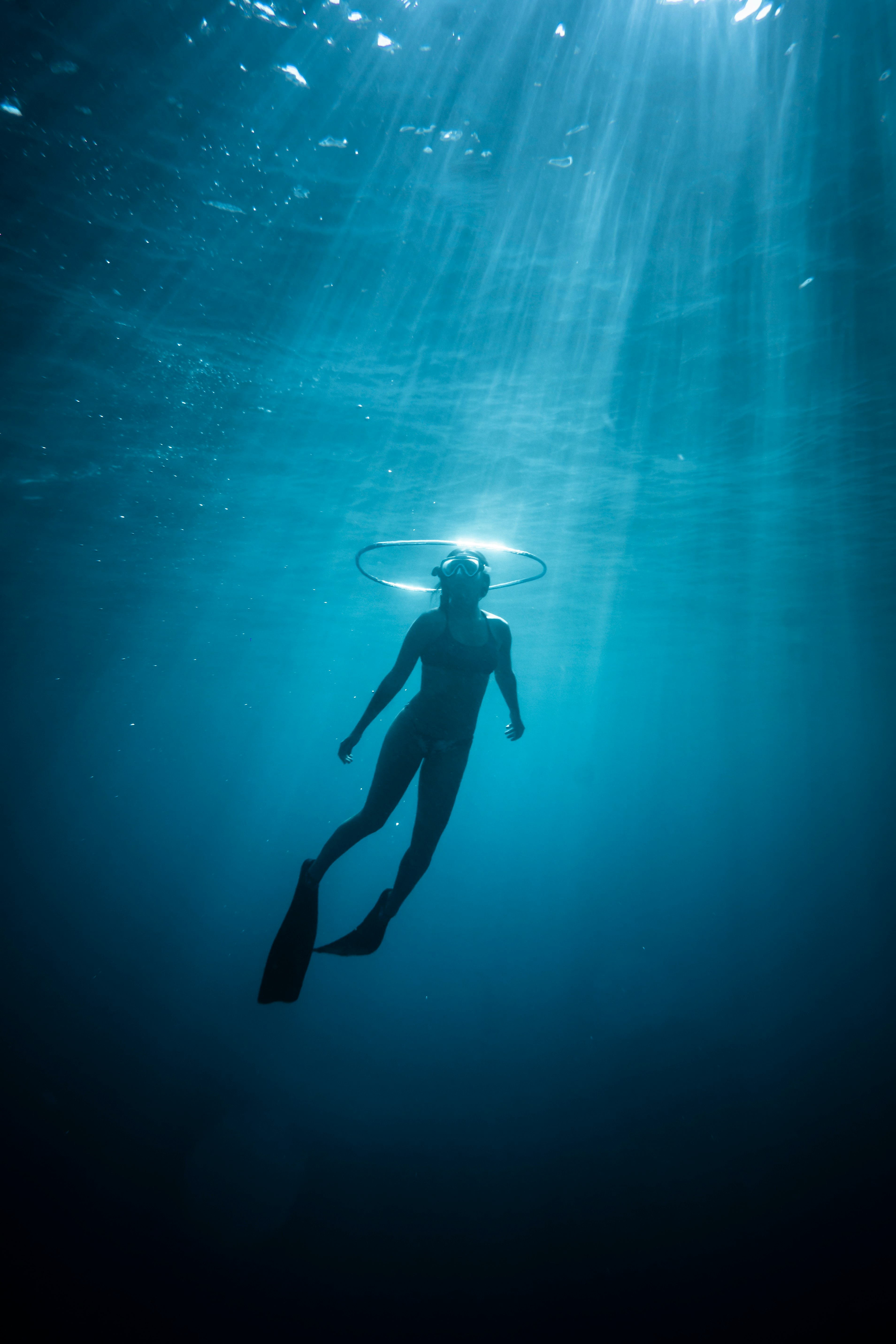 person in black wetsuit under water