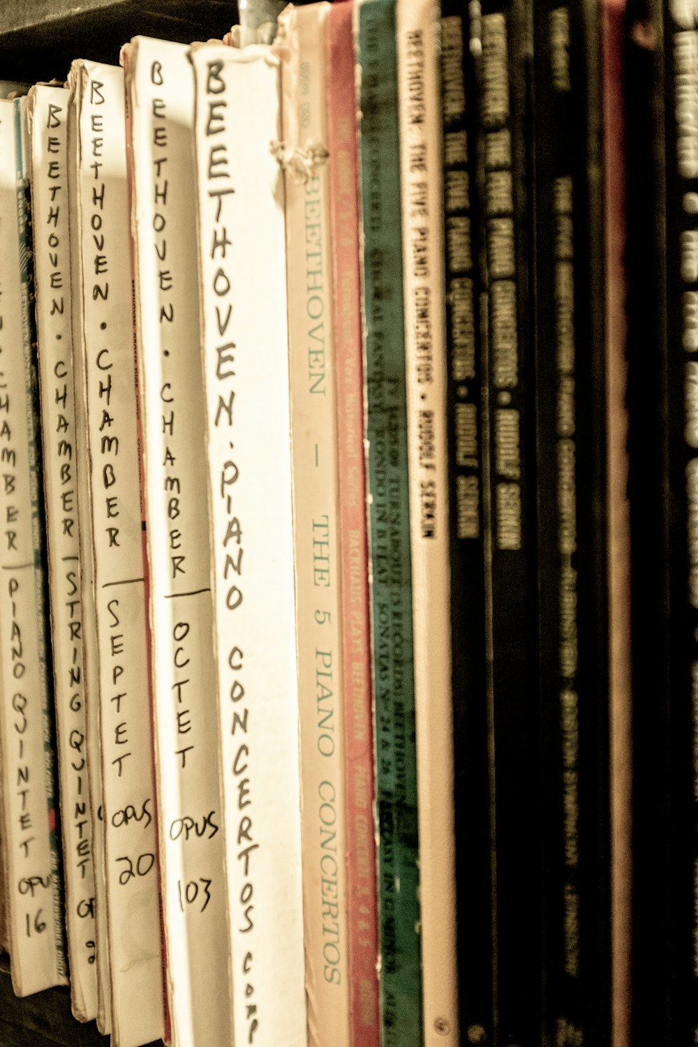 white and black books on shelf