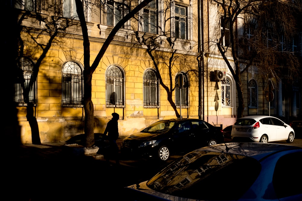 black car parked near building