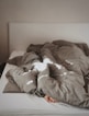 brown and white bed linen