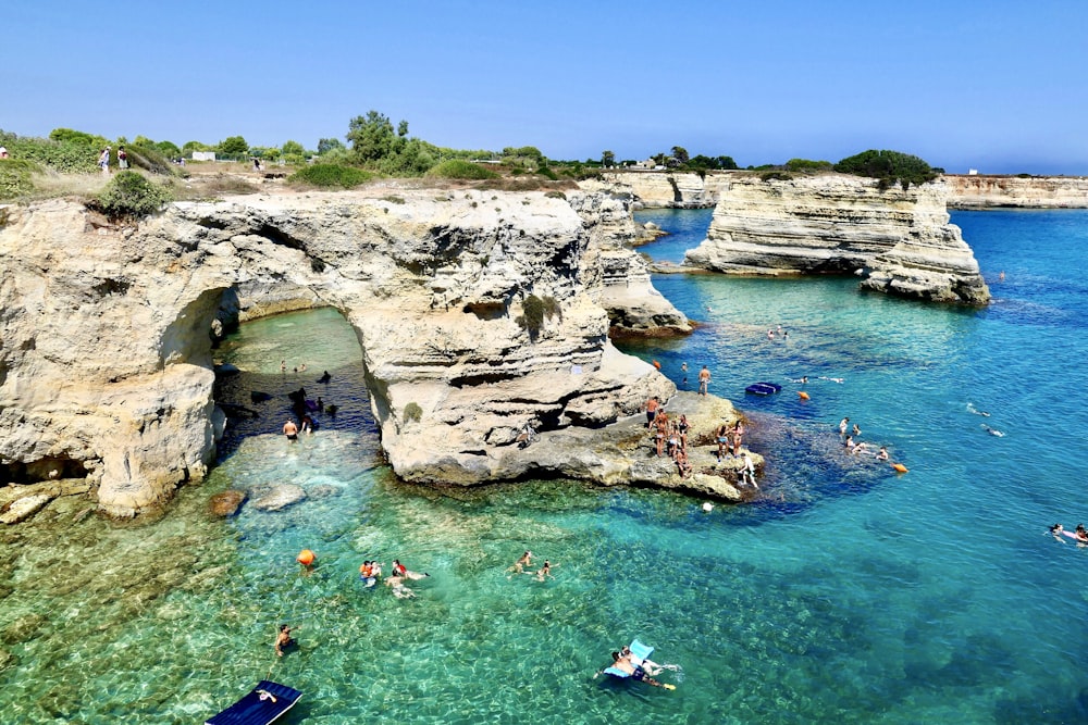 people swimming on sea during daytime