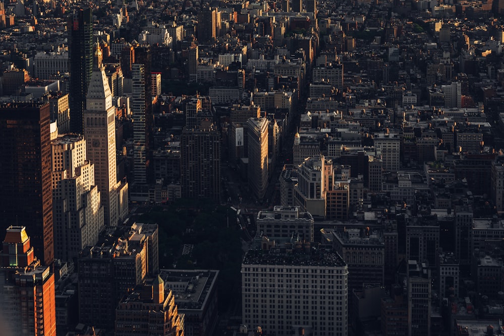 aerial view of city buildings during night time