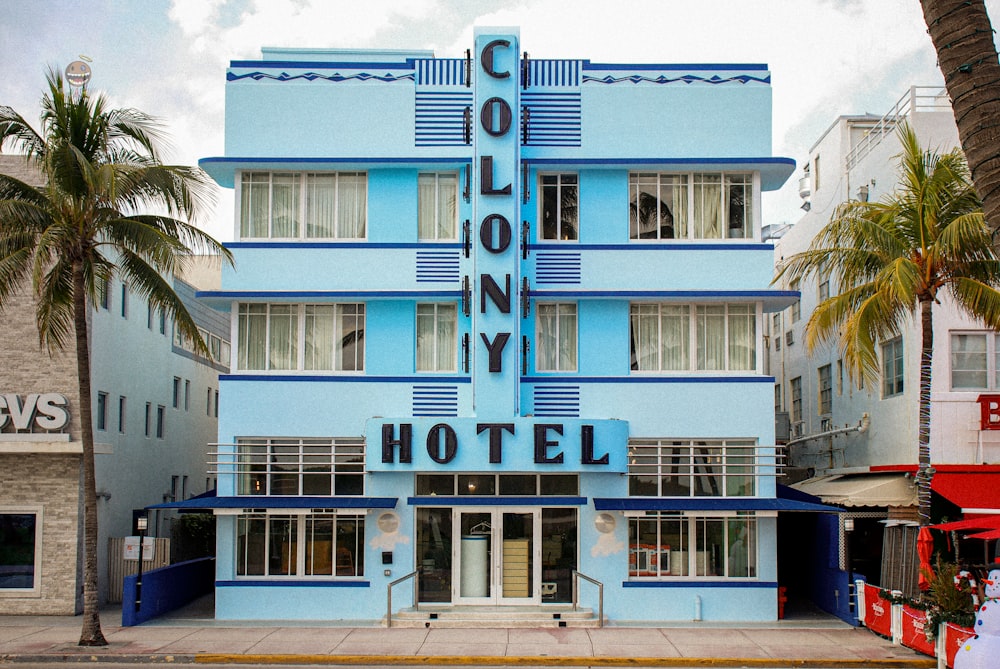 blue and white concrete building