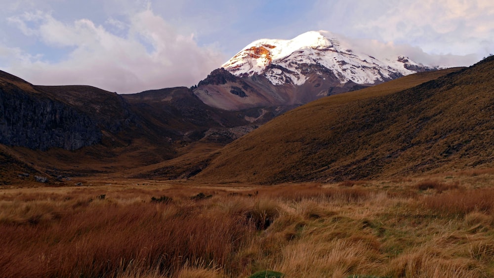 montagne enneigée sous un ciel nuageux pendant la journée