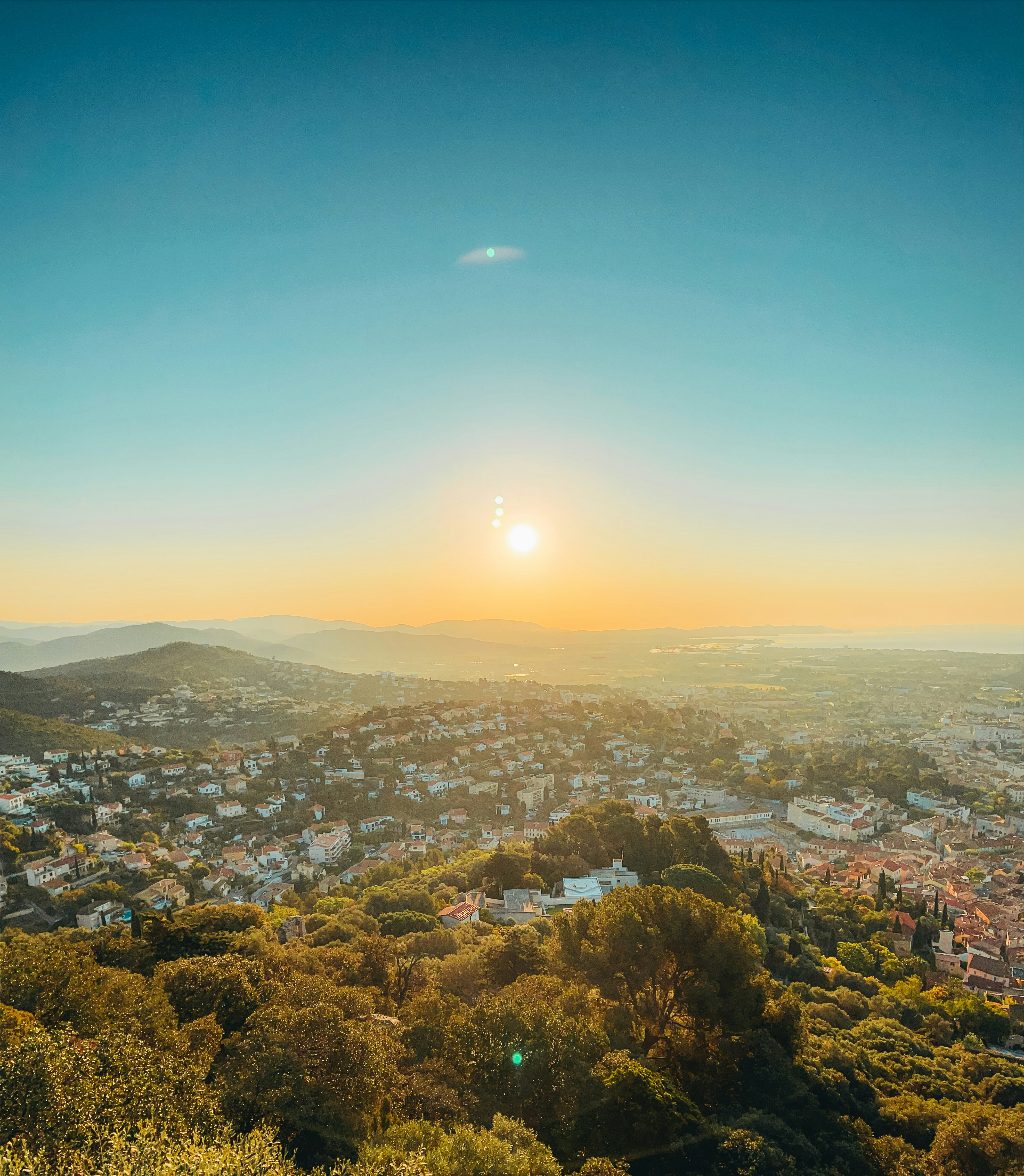 aerial view of city during sunset