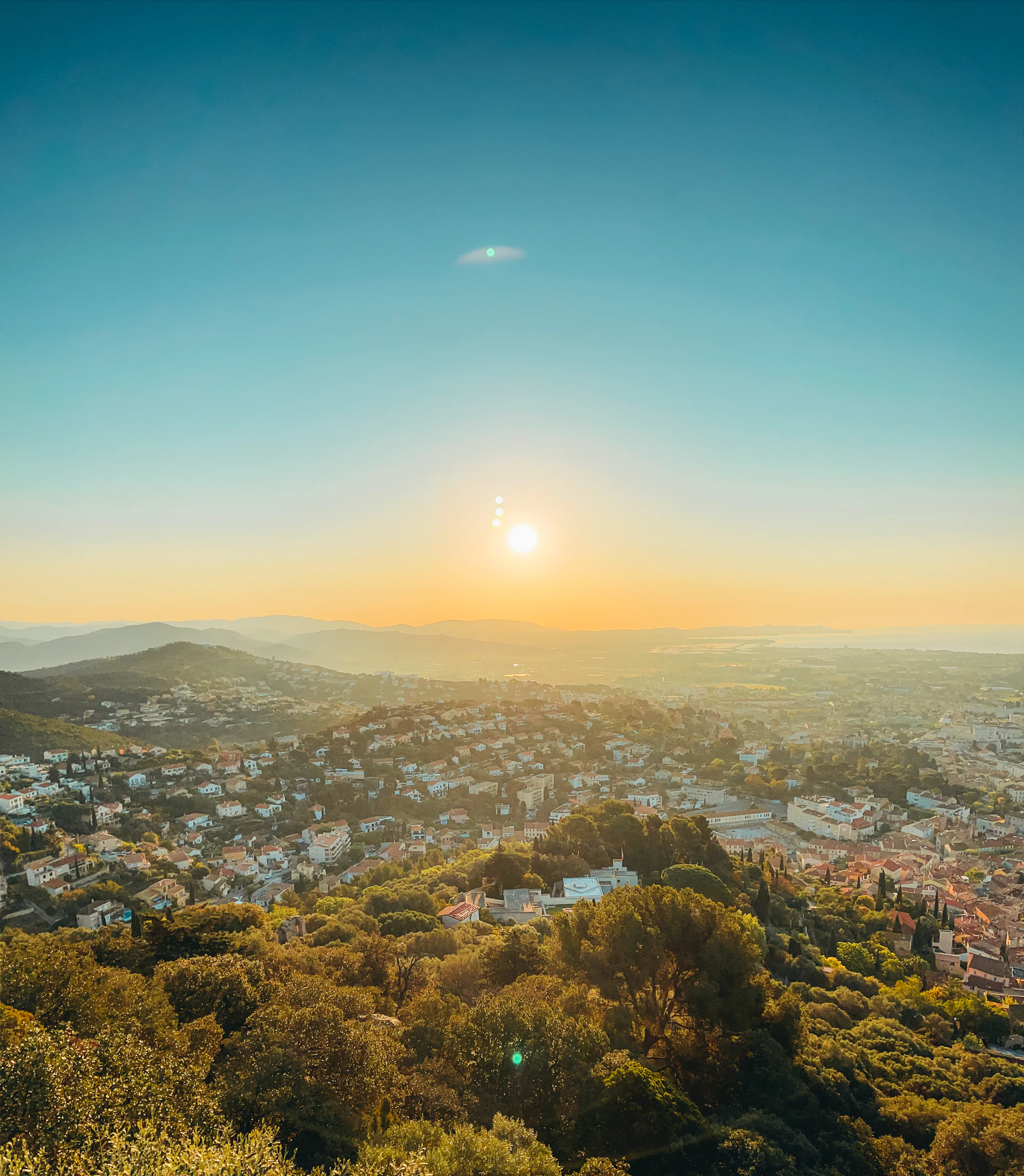 aerial view of city during sunset