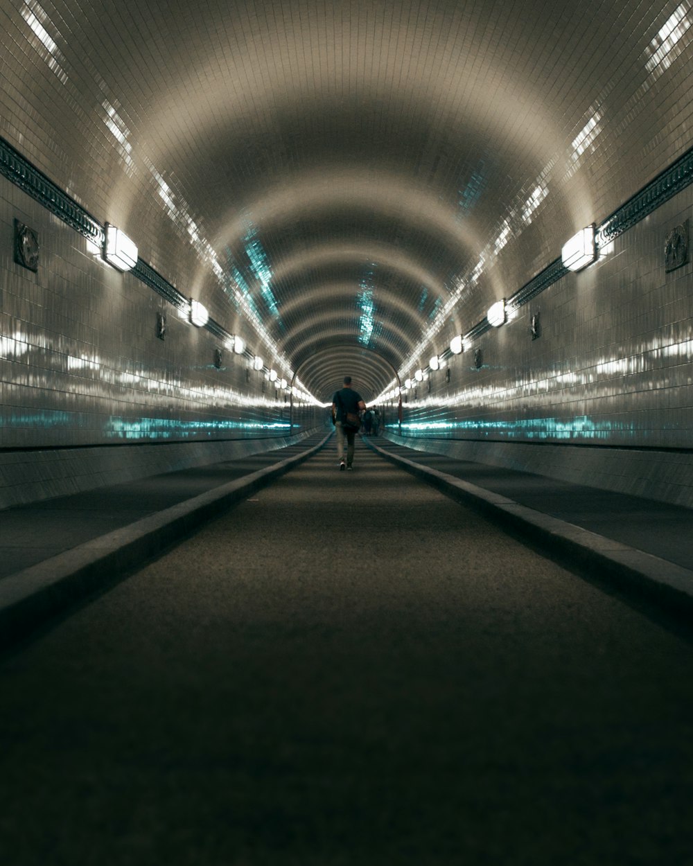 tunnel with light turned on during night time