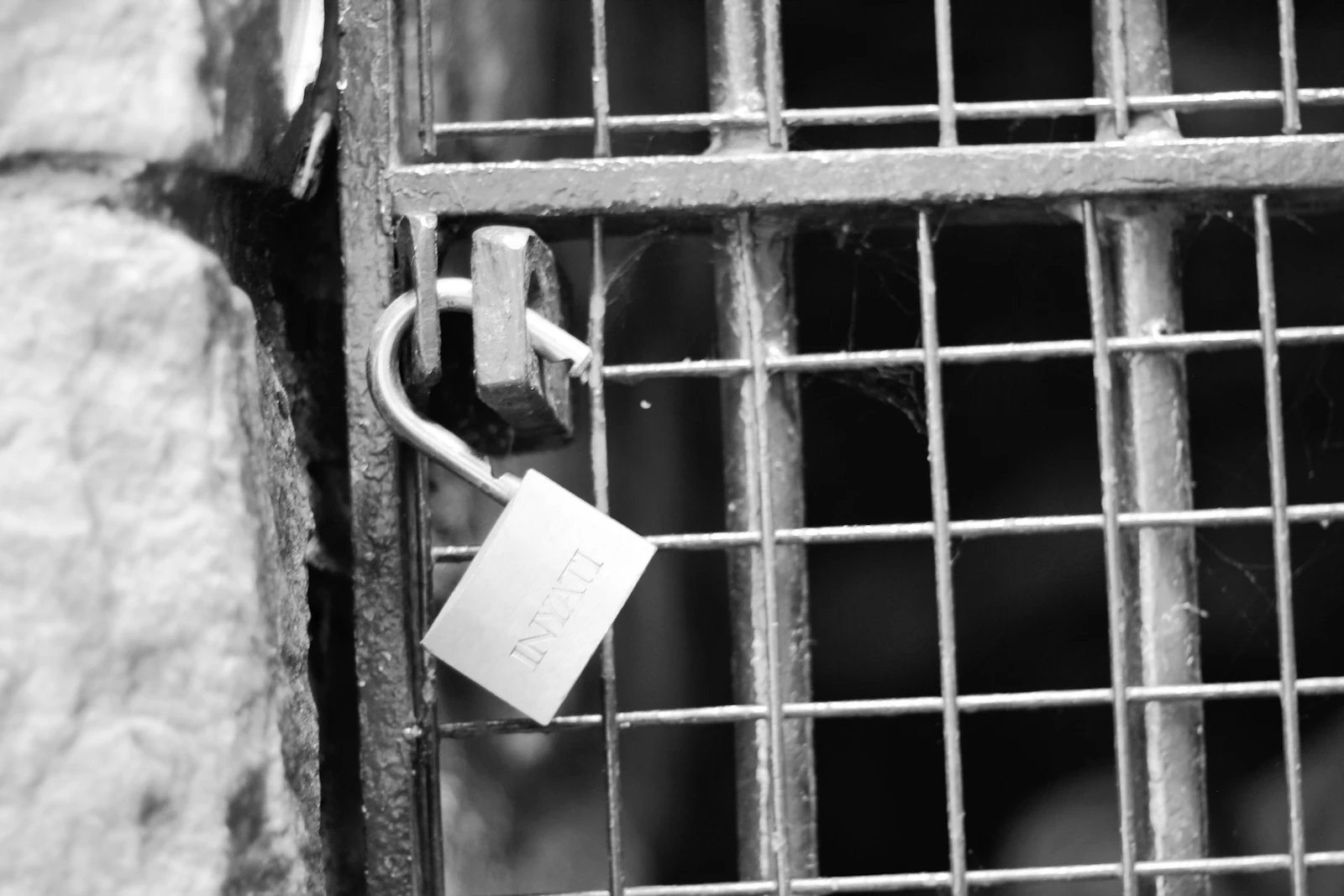 Padlock on metal gate during daytime