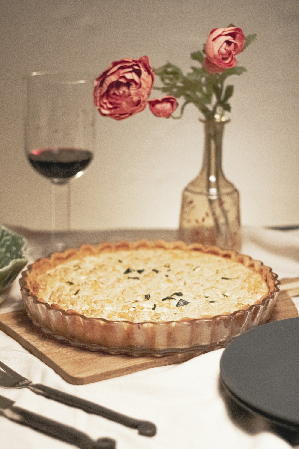 pie on brown wooden table