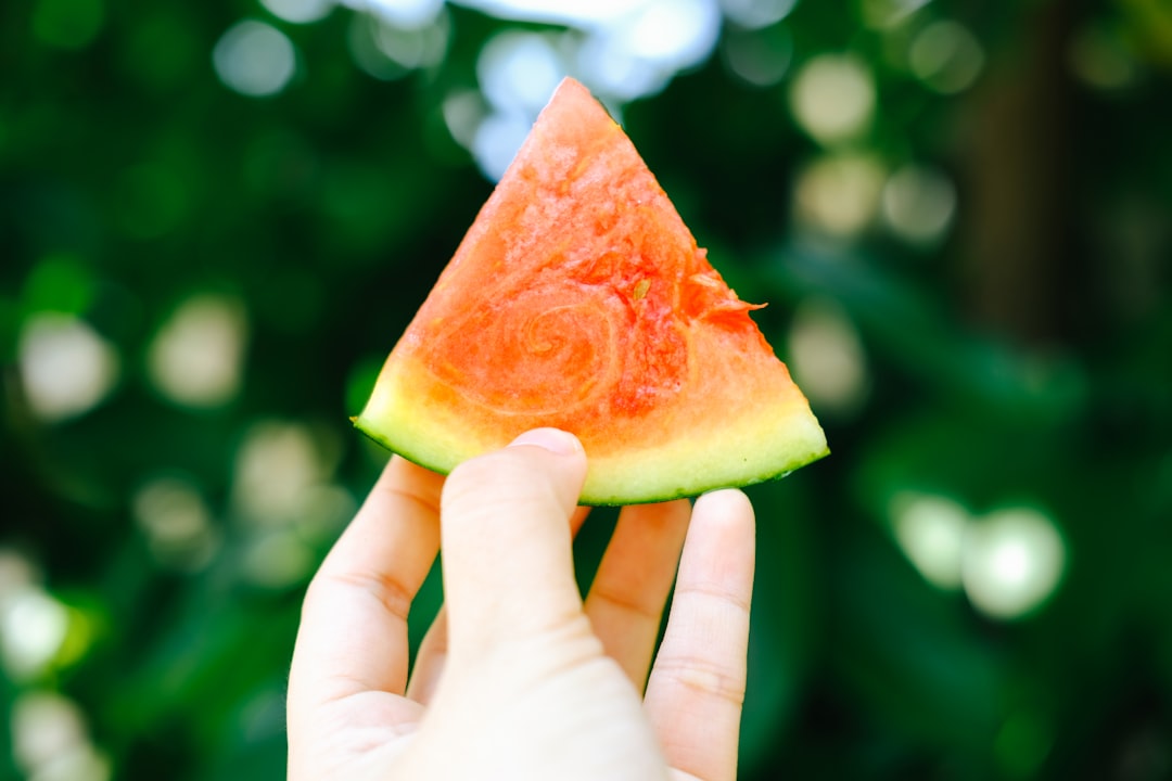 person holding sliced watermelon during daytime