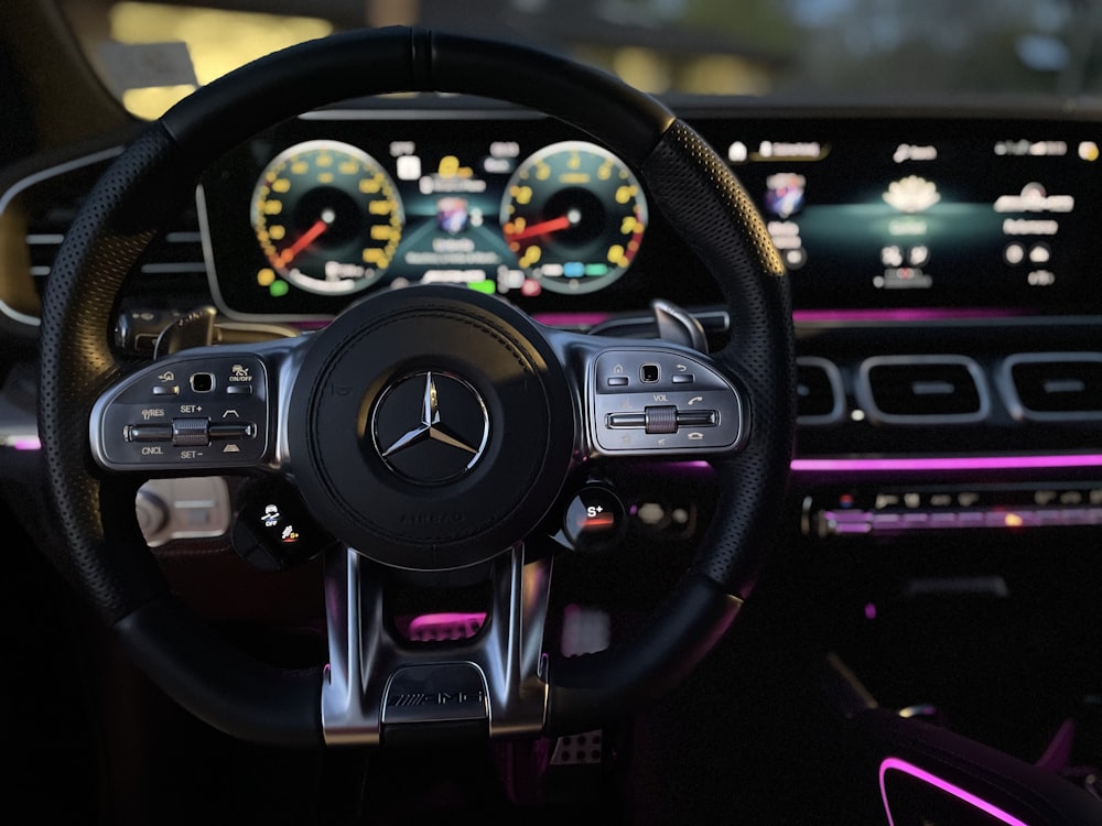 black and red steering wheel