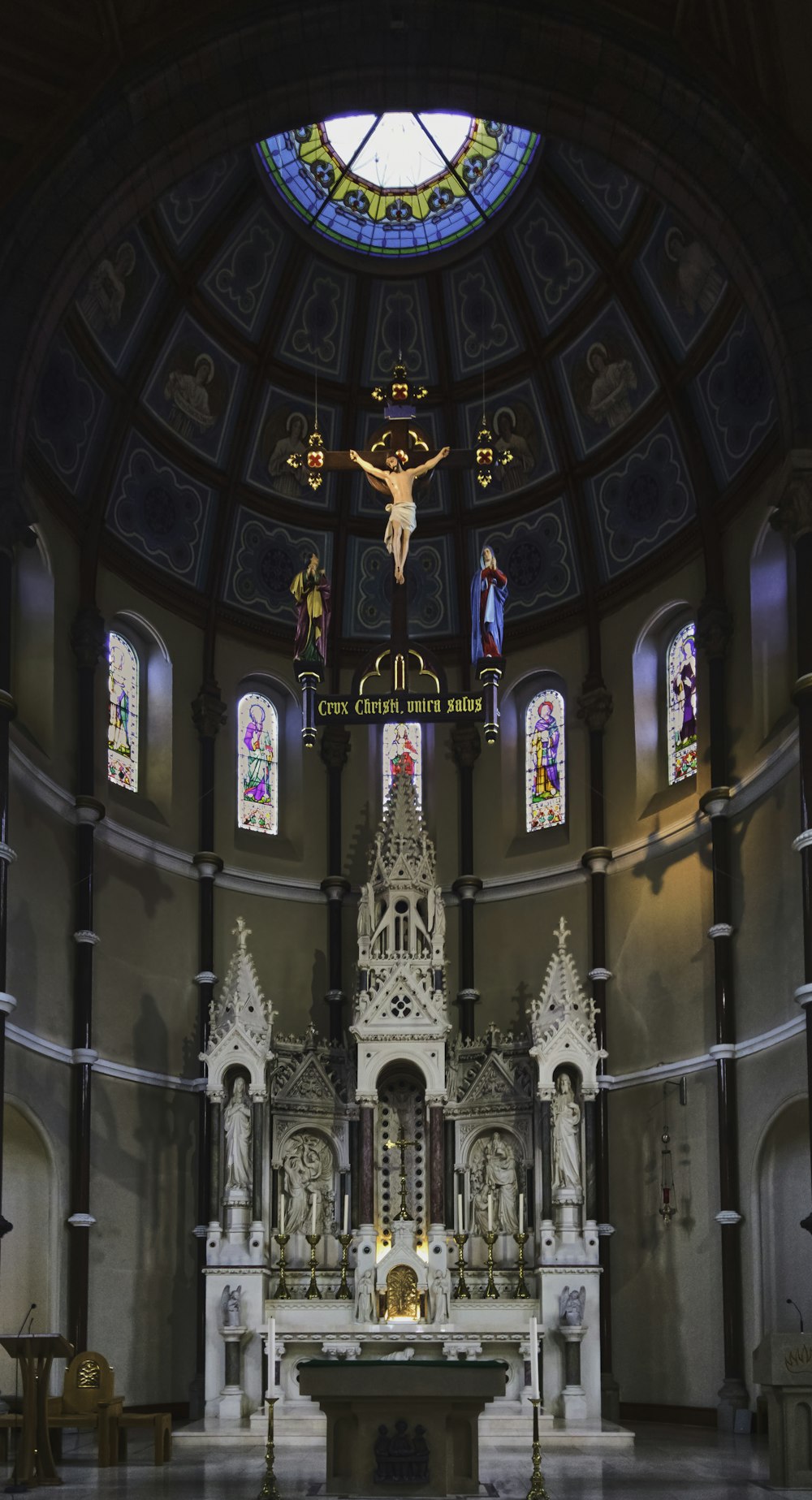 blue and brown cathedral interior