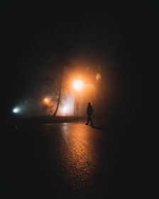 A shadowy figure walking through a foggy street, symbolizing the mystery surrounding Epstein's fate.