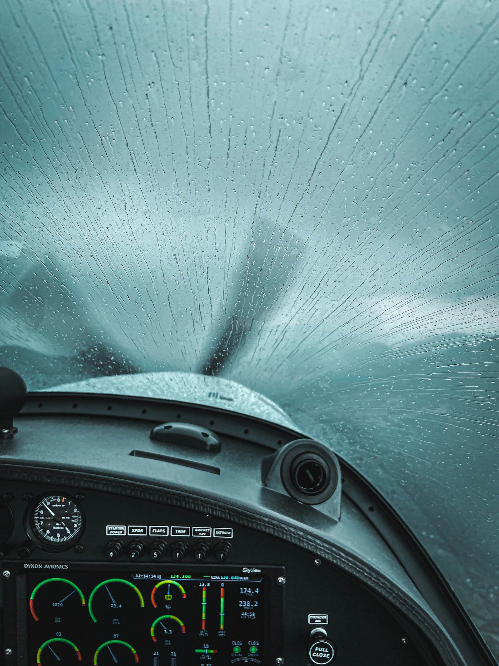Close view of aircraft cockpit instruments