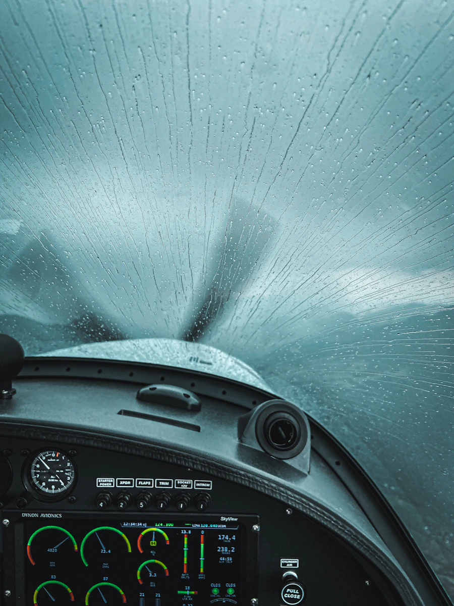 Close view of aircraft cockpit instruments