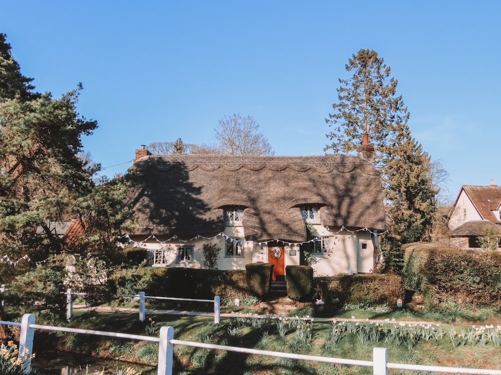 brown wooden house near green trees under blue sky during daytime