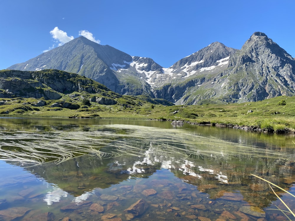 green grass field and mountain ranges