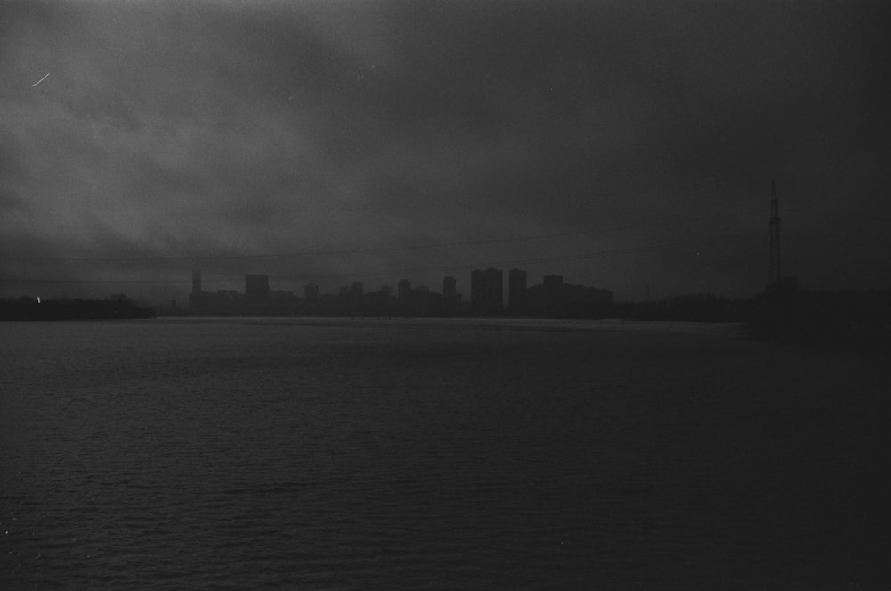 grayscale photo of city skyline