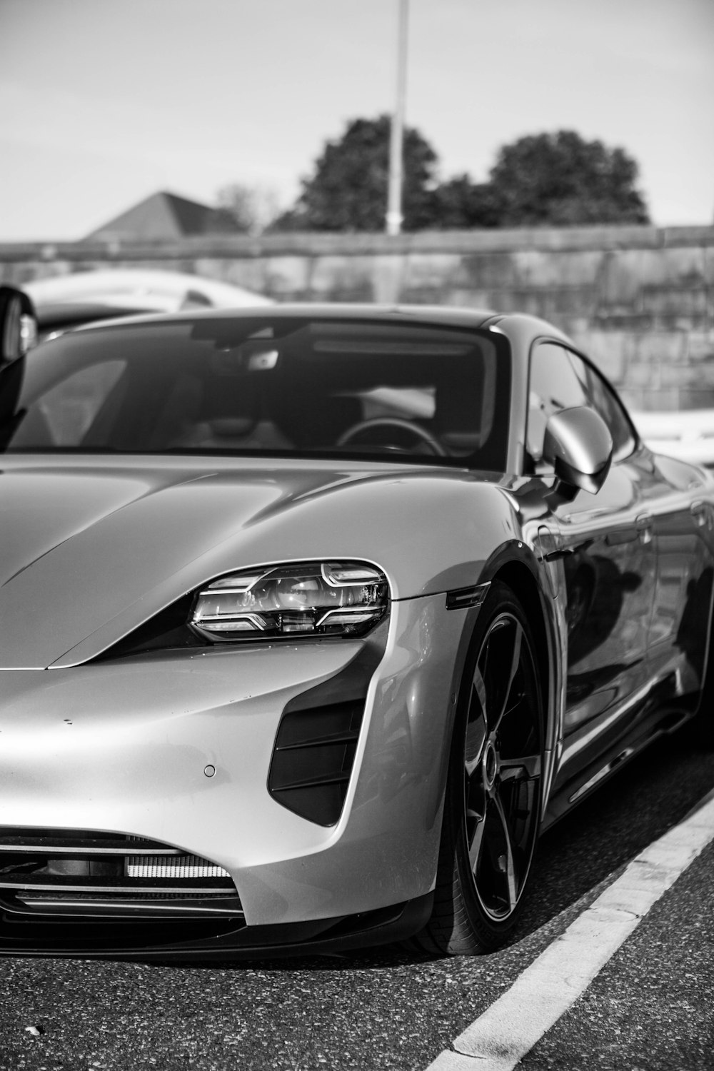 grayscale photo of mercedes benz coupe