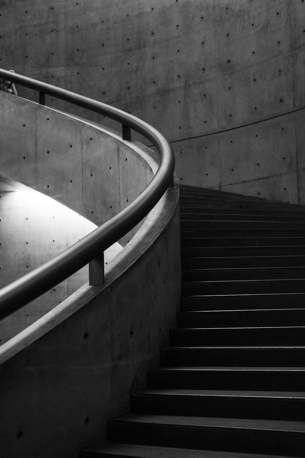 grayscale photo of a staircase