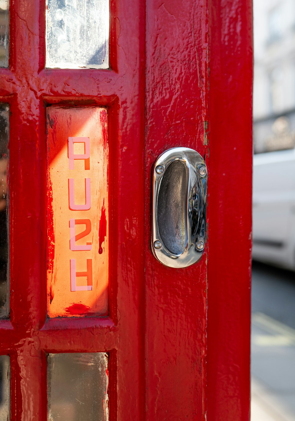 red and silver love print door handle