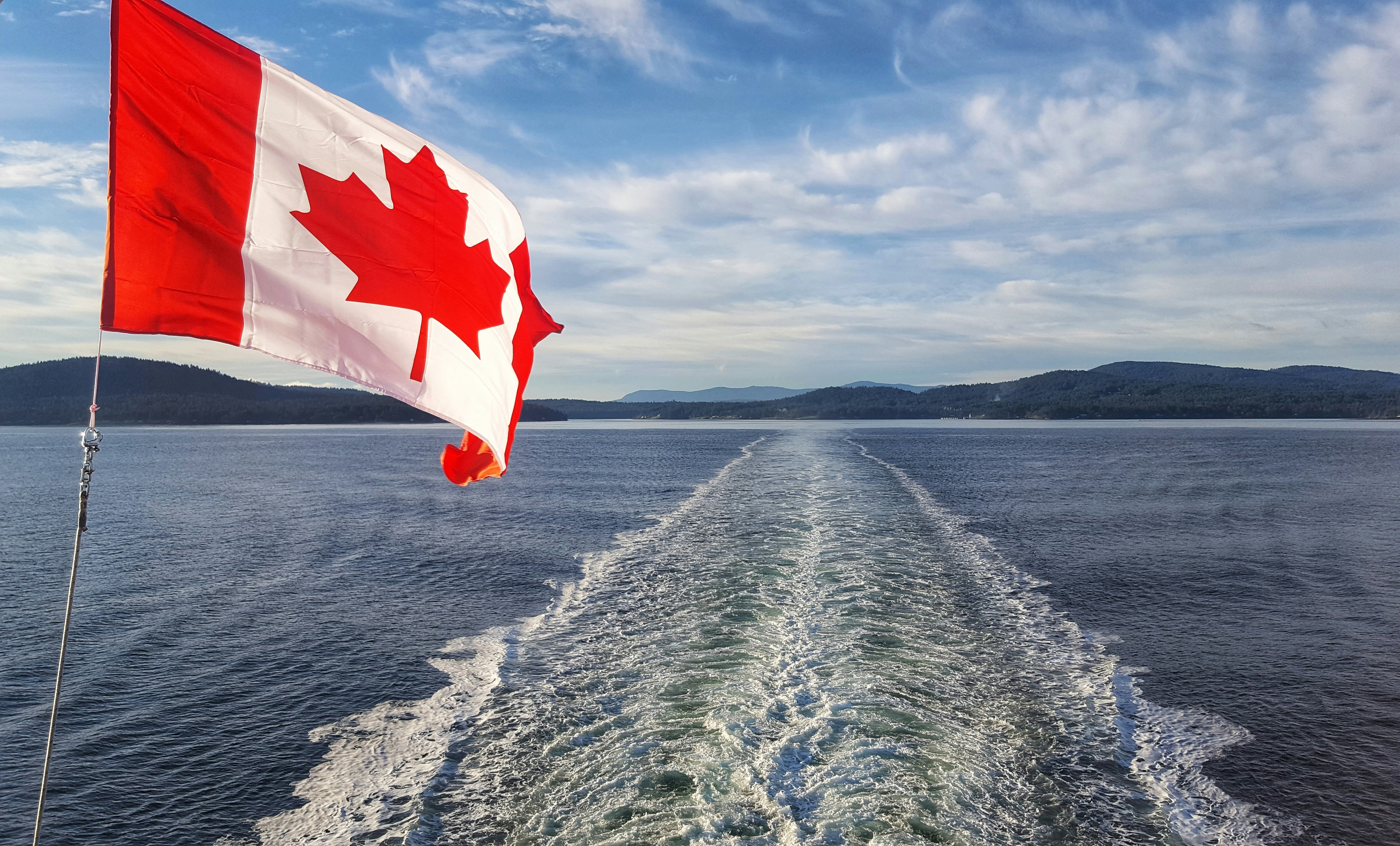 Ferry crossing coastal water in Canada