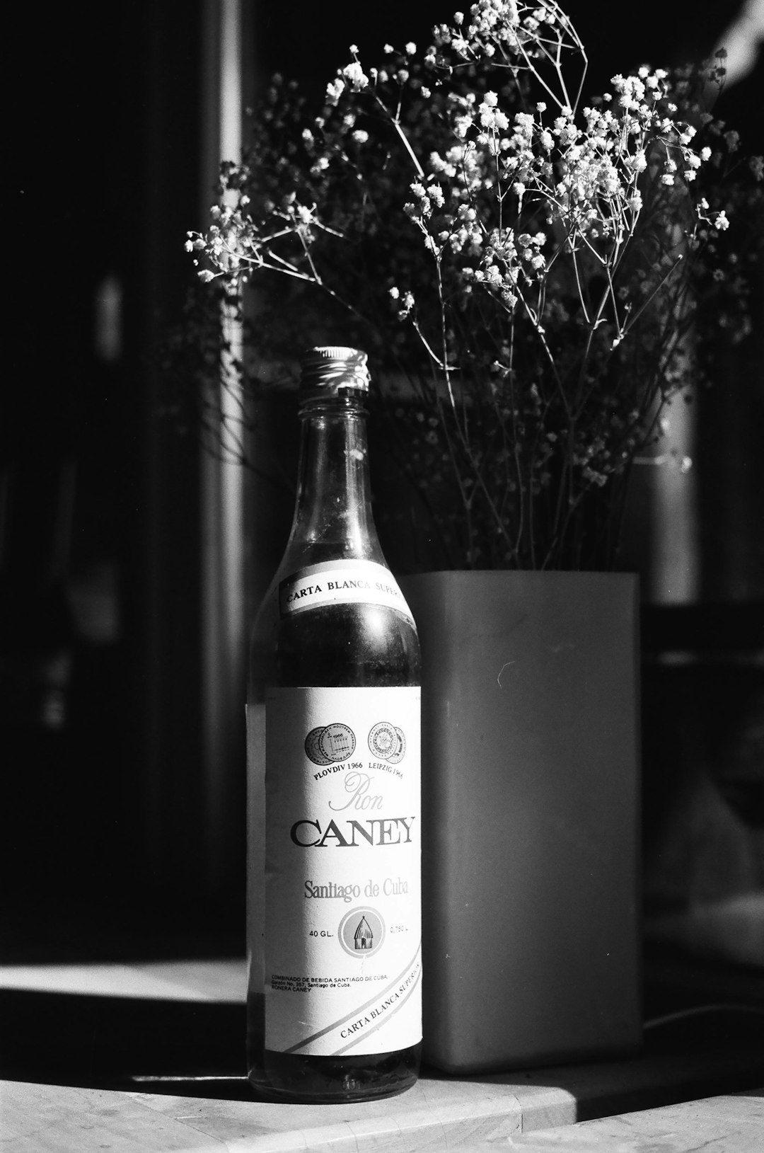 grayscale photo of the big one bottle