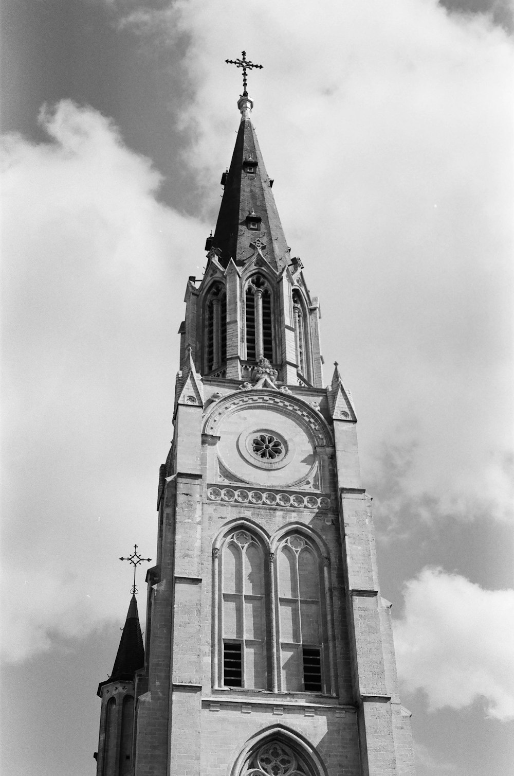 grayscale photo of concrete building