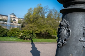 A panoramic view of a public park featuring lampposts designed by Lamppost Technologies LLC.