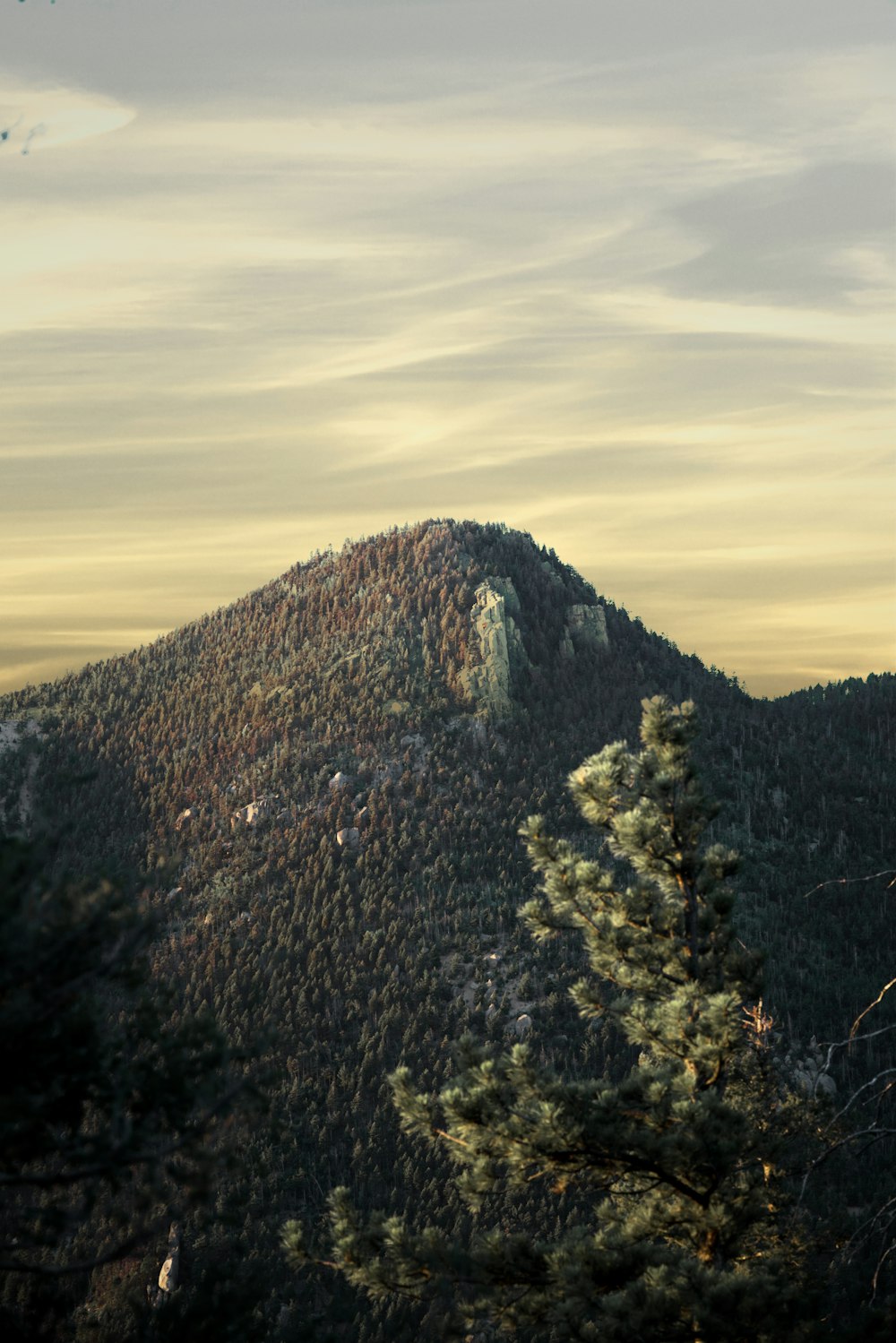 a view of a mountain from a distance