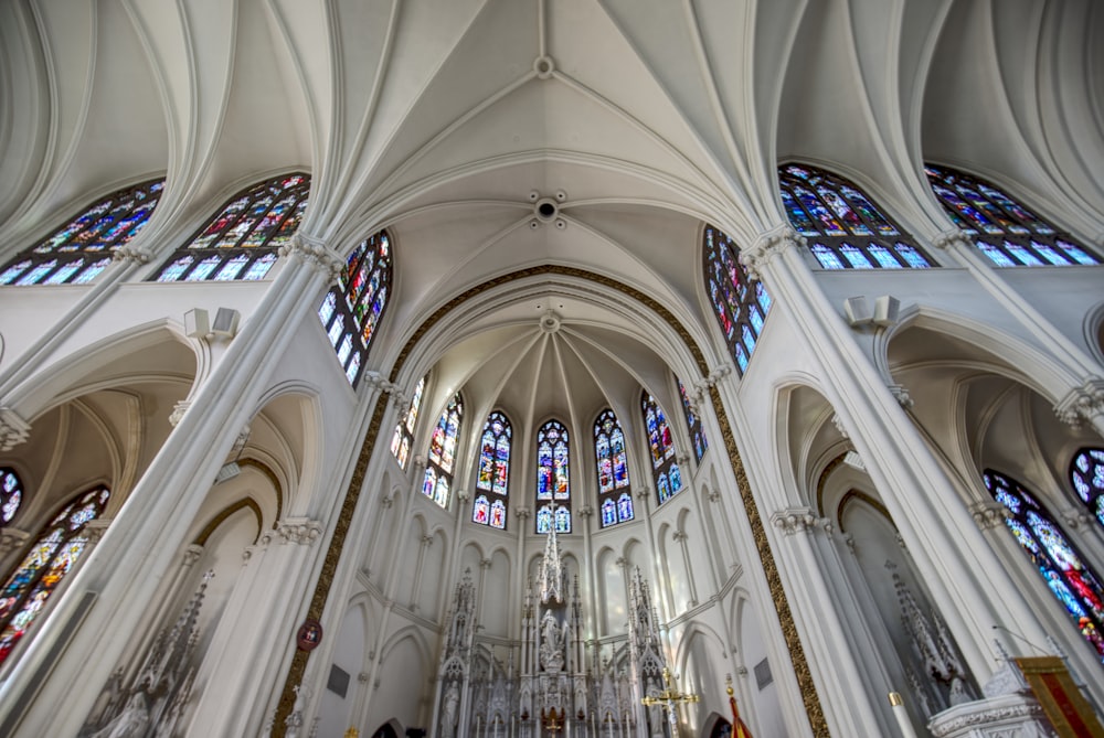 white and blue cathedral interior