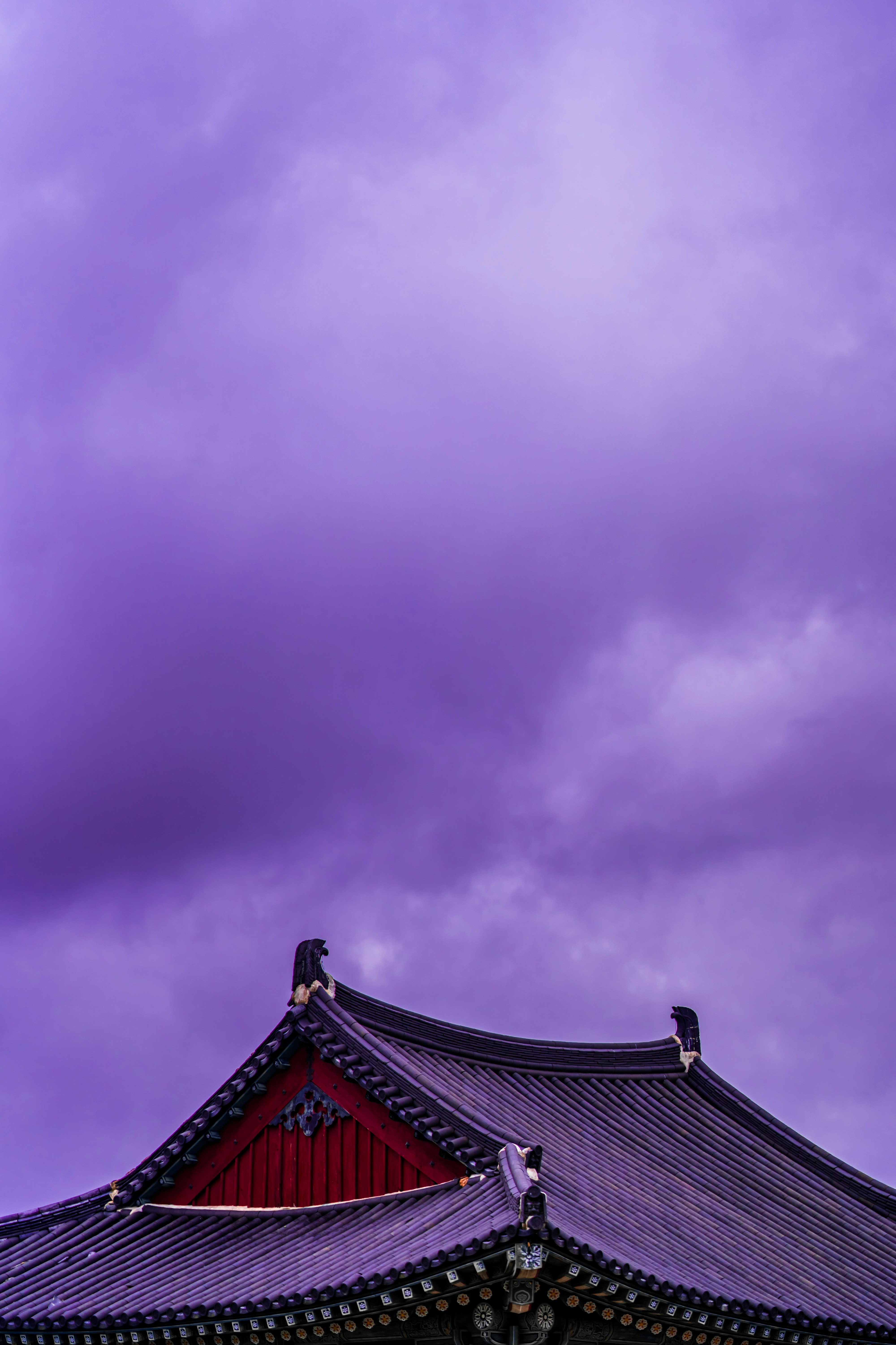 brown and black roof under purple sky