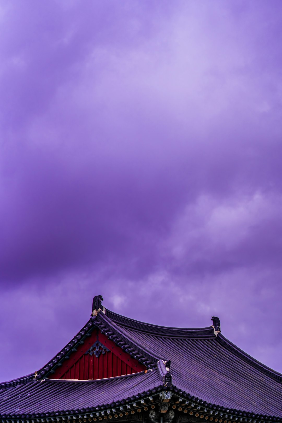 brown and black roof under purple sky