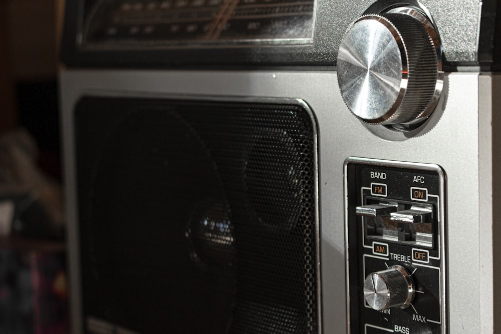 black and silver stereo component