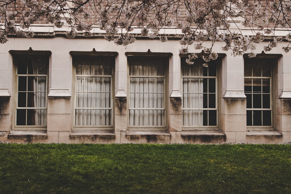 white concrete building with black metal window grill