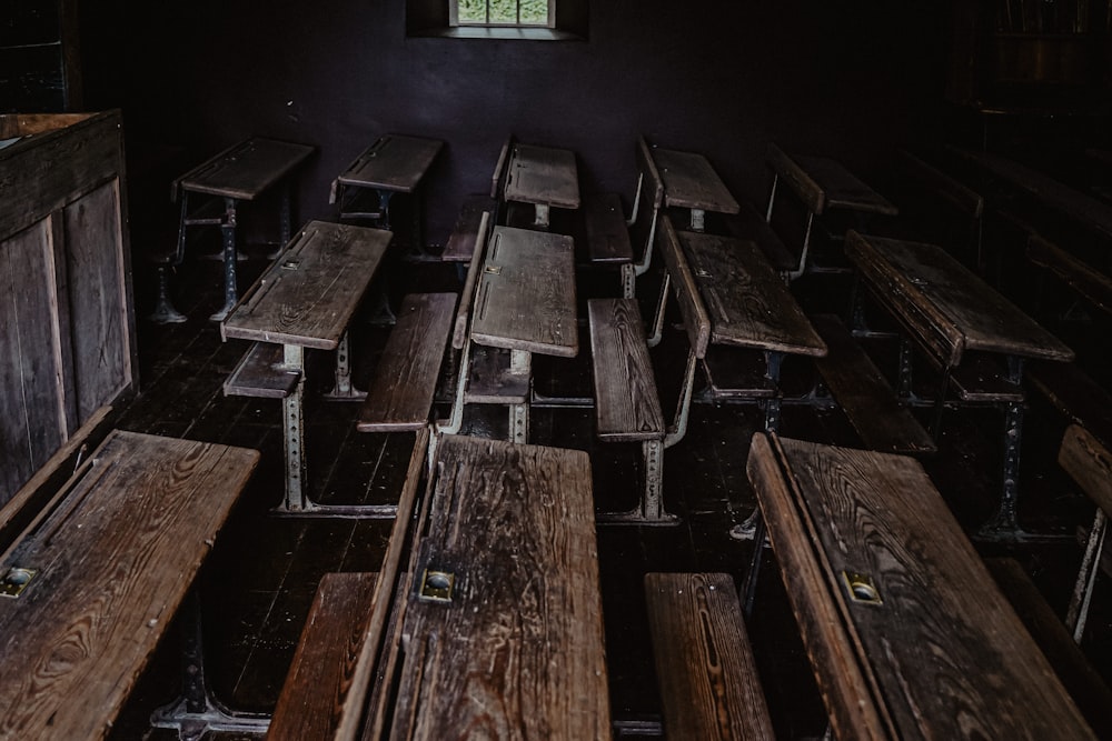 brown wooden table with chairs