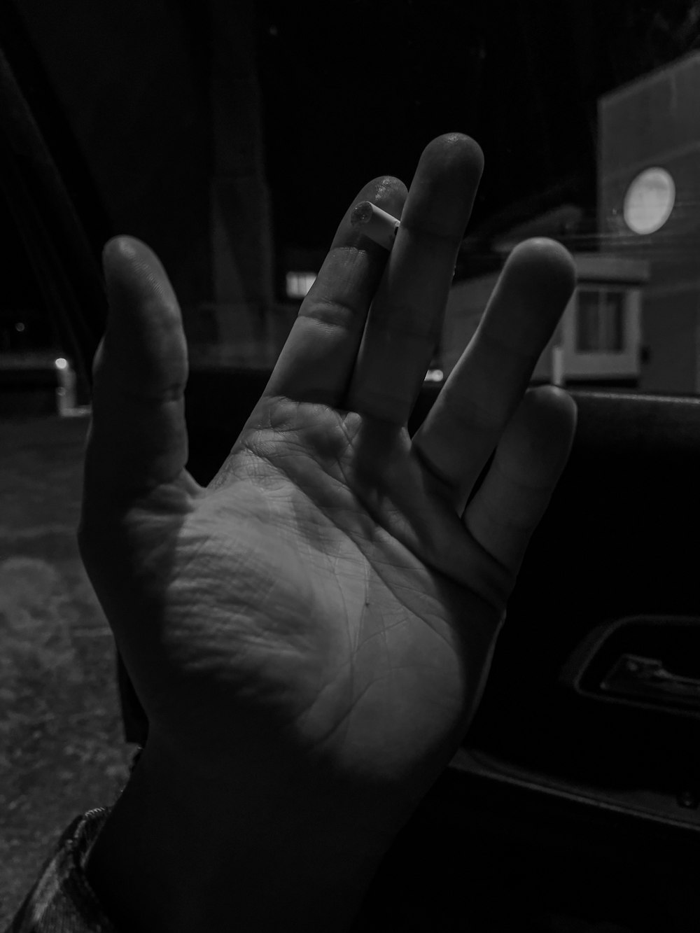 grayscale photo of persons hand