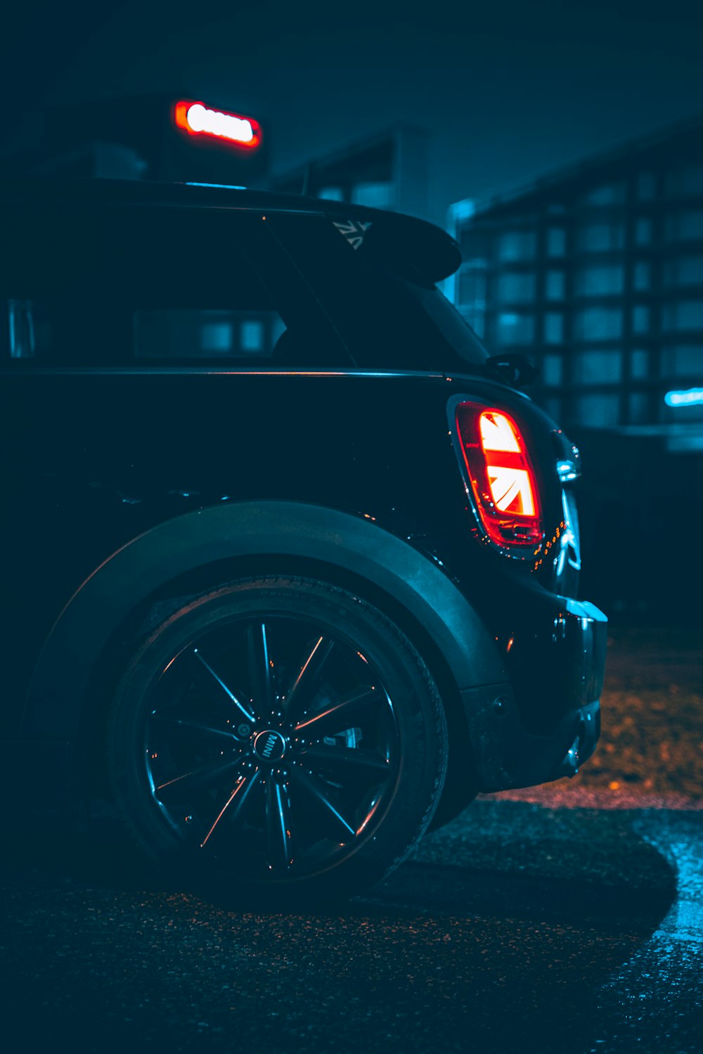 black car with chrome wheel